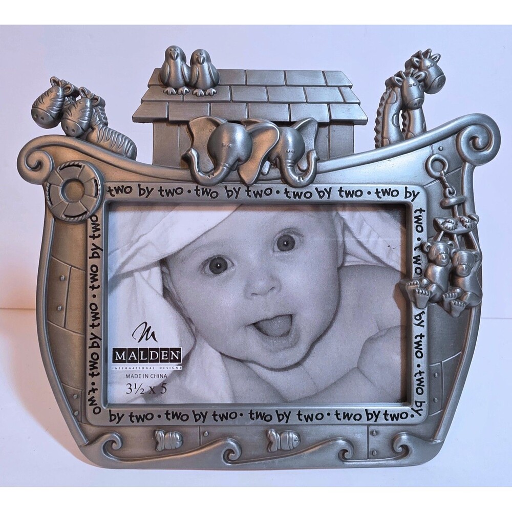 Malden Two by Two Noah's Ark Pewter-tone Baby 3.5" x 5" Photo Frame